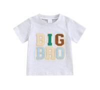 Carolilly Big Brother Little Brother T-shirt ou body assorti à manches courtes avec broderie et col rond pour l'été, Gris Grand, 4-5 ans