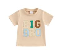 Carolilly Big Brother Little Brother T-shirt ou body assorti à manches courtes avec broderie et col rond pour l'été, Kaki Big, 3-4 ans