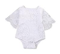 Carolilly Body/Barboteuse Bébé Fille à Manches Courtes en Dentelle Costume Baptême Mariage Anniversaire Bébé Fille,60(0-3 Mois) - Blanc