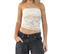 Carolilly Bustier Tube Top Femme Dentelle Floral Corset Bralette d'été Y2K Sexy Sleeveless Slim Tank Bustier Party Chemise Bandeau Streetwear (Blanc, S)