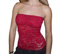 Carolilly Bustier Tube Top Femme Dentelle Floral Corset Bralette d'été Y2K Sexy Sleeveless Slim Tank Bustier Party Chemise Bandeau Streetwear (Rouge, S)