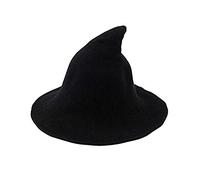 Carolilly Chapeau de Sorcière Halloween en Laine Large Côté Pliable Chapeau Pointu Chic Fashion Déguisement Fête Carnival Toussaint, Noir, Taille unique