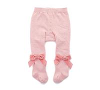 Carolilly Collants Bébé Fille Leggings en Tricot avec Nœud Chaussettes Couleur Unie Douce Extensible Collants Automne et Hiver pour Nouveau-née Fille 0-3Ans