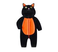 Carolilly Combinaison Pyjama Velours Noir et Violet en Forme de Chat pour Enfants Bébé Unisexe (3 mois-5 ans) (Noir Orange, 6-9 mois)