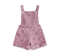 Carolilly Combishort Bébé Fille, Salopette Courte à Imprimé Floral, Rose et Vert, en Velours Côtelé