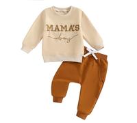 Carolilly Ensemble 2 pièces pour bébé garçon avec inscription « MAMA'S BOY » - T-shirt à manches longues + pantalon - Ensemble de vêtements pour nouveau-né garçon, kaki, 6-12 mois