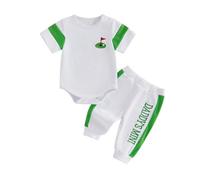 Carolilly Ensemble 2 Pièces pour Bébé Garçon, Body à Manches Courtes avec Appliqué Ours et Pantalon avec Lettres (Vert DAD, 6-12 Months)