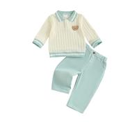 Carolilly Ensemble 2 Pièces pour Bébé Garçon Manches Longues Motif Ours T-Shirt Rayé + Pantalon à Taille Elastique Tenue de Vêtement Automne Hiver (Vert, 6-12 Mois)