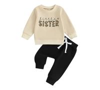 Carolilly Ensemble 2 pièces pour nouveau-né fille avec inscription « Big Sister/Little Sister » - Sweat à manches longues + pantalon - Taille élastique, little sis, 0-3 mois