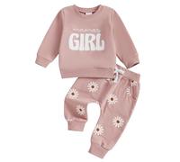 Carolilly Ensemble 2 pièces pour nouveau-né fille - Imprimé léopard/lettre pelucheuse brodée - Sweat-shirt à manches longues + pantalon - Taille élastique, rose foncé, 18-24 mois
