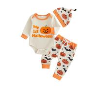 Carolilly Ensemble 3 pièces Mon premier Halloween pour petit garçon (Abricot, 3-6 Months)