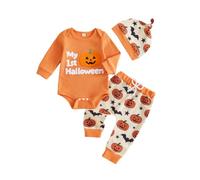 Carolilly Ensemble 3 pièces Mon premier Halloween pour petit garçon (Orange, 0-3 Months)