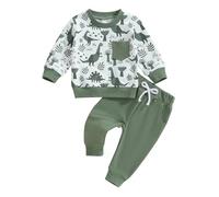 Carolilly Ensemble Dinosaure Enfant Bébé Garçon Survêtement 2pcs Sweat Manches Longues + Pantalon Jogging Tenue de Vêtements d'Automne et d'Hiver (Multicolore, 18-24 Mois)