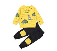 Carolilly Ensemble Dinosaure Enfant Garçon de 2 Pièces, Sweat-Shirt Col Rond à Manches Longues + Pantalon Imprimé Dinosaures, Jaune, 3-4 Ans, Taille Fabriquant 120