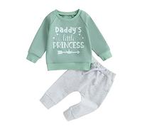 Carolilly Ensemble Enfant Bébé Fille Sweats à Manchs Longues + Pantalon Vêtement Fille Automne Hiver, Vert Gris B, 12-18 mois, Taille fabriquant 90