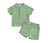 Carolilly Ensemble Eté Enfant Petit Garçon de 2 Pièces, Chemise à Manches Courtes en Coton+ Shorts Assorti (6 mois à 4 ans) (Vert, 2-3T)