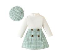 Carolilly Ensemble Fille 3 Pièces Élégant Robes Enfants et Filles Automne Hiver T-Shirt Manches Longues+Jupe+ Chapeau Béret, Vert, 6-9 Mois