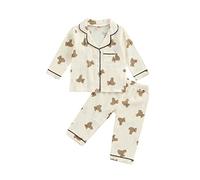 Carolilly Ensemble Pyjama Bébé Garçon Fille 2 Pièces Imprimé Koala Ours Vêtements de Nuit Enfant Unisexe Chemise Boutonnée Manches Longues + Pantalon (Abricot, 4-5 Ans)