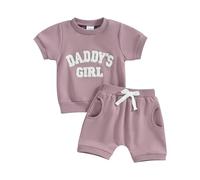 Carolilly Ensemble Vêtement d'été Bébé Fille Sweat T-Shirt Manches Courtes et Shorts de Jogging de Sport Survêtement Enfant 2 Pièces (Violet, 2-3 Ans)