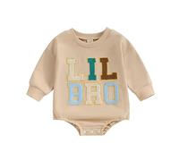 Carolilly Grand Frère Petit Frère Assorti Sweat-Shirt Barboteuse T-Shirt pour Petit Garçon et Bébé Garçon (Abricot Lil, 6-12 Months)