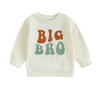 Carolilly Grand Frère Petit Frère Assorti Sweat-Shirt Barboteuse T-Shirt pour Petit Garçon et Bébé Garçon (Beige BIG, 3-4 Years)