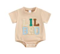 Carolilly Grand Frère Petit Frère Assorti Sweat-Shirt Barboteuse T-Shirt pour Petit Garçon et Bébé Garçon (Kaki Lil, 0-3 Months)