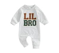 Carolilly Grand Frère Petit Frère Assorti Sweat-Shirt et Barboteuse à Manches Longues pour Petit Garçon et Bébé Garçon (Grey Little B, 3-6 Months)