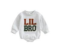 Carolilly Grand Frère Petit Frère Assorti Sweat-Shirt et Barboteuse à Manches Longues pour Petit Garçon et Bébé Garçon (Grey Little A, 6-12 Months)