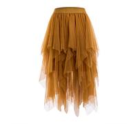 Carolilly Jupe en Tulle Femme Irrégulière Taille Haute Mi-Longue Jupon Élastique Élégante Tutu Couleur Unie Ballet Princesse (Kaki Foncé, Taille Unique)