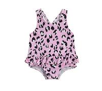 Carolilly Maillot de Bain Une Pièces Bébé Fille Maillot de Natation Imprimé Léopard sans Manche Combinaison de Piscine Plage Bikini Swimwear (Rose, 6-12 Mois, 80)