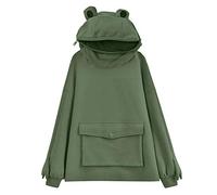 Carolilly Nouveau Sweat à Capuche Chaud Femme Homme Sweat à Capuche Grenouille avec Oreille Sweatshirt Surdimensionné à Manches Longues avec Grande Poche et Fermeture Zippé à Capuche (Vert, XXL)