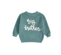 Carolilly Pull à Col Rond et Manches Longues Brodé « Big Brother » pour Bébés Garçons, Haut en Maille Epaisse (Vert, 18-24 Months)