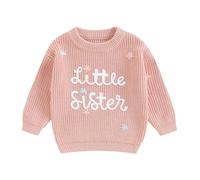 Carolilly Pull tricoté à manches longues et col rond avec inscription « Big Sister Little Sister », Pink Little, 3-6 mois