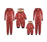 Carolilly Pyjama de Noël Famille Motif des Cerfs Combinaison Jumpsuit Barboteuse Romper Rouge, Mère, XL