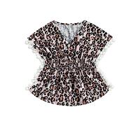 Carolilly Robe de Plage Cache Maillot de Bain Enfant Bébé Fille Chic Mignon, Brun léopard, 4-5 Ans, Taille Fabriquant 120