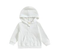 Carolilly Sweat-Shirt à Capuche Zippé Enfant Bébé Unisexe, Veste à Capuche Garçon Fille de Bas Age Printemps Automne Couleur Uni (1-5 ans)