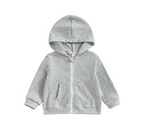 Carolilly Sweat-Shirt à Capuche Zippé Enfant Bébé Unisexe, Veste à Capuche Garçon Fille de Bas Age Printemps Automne Couleur Uni (1-5 ans)