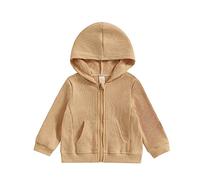 Carolilly Sweat-Shirt à Capuche Zippé Enfant Bébé Unisexe, Veste à Capuche Garçon Fille de Bas Age Printemps Automne Couleur Uni (1-5 ans)