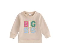 Carolilly Tenues Assorties Soeurs, Sweat-Shirt à Manches Longues pour Petites Filles ou Barboteuse pour Bébés Filles, Haut Col Rond Imprimé Lettres Colorées Automne Hiver (Abricot BIG, 5-6 Years)