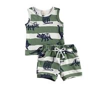 Carolilly Vêtement Enfant Bébé Garçon Eté Ensemble Shorts et Débardeur Infantile Imprimé Dinosaure (0-24 Mois) (Vert, 18-24 Mois)