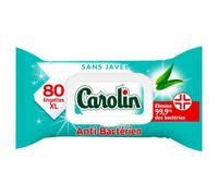 Lingettes nettoyantes extra-larges Carolin anti-bactérien - Eucalyptus - Paquet de 80
