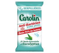 Carolin Lingettes Sols Anti-bactériennes à l'Huile Essentielle d'Eucalyptus, Sans Javel x15