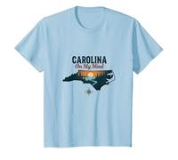 Carolina on My Mind, Amoureux de la Nature au Coucher du Soleil en Caroline du Nord T-Shirt, Enfant, Bleu Céleste, 8 Ans