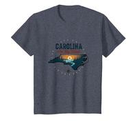 Carolina on My Mind, Amoureux de la Nature au Coucher du Soleil en Caroline du Nord T-Shirt, Enfant, Bleu Chiné, 8 Ans
