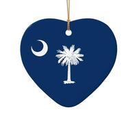 Caroline du Sud Imprimé Drapeau Accessoires festifs Ornement Céramique Pendentif en Forme de Cœur Étoile pour Décoration de Noël