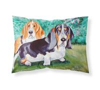 "Caroline's Treasures 7061PILLOWCASE Basset Hound Double Trouble Tissu évacuant l'humidité Taie d'oreiller standard Grande taille Multicolore"