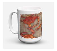 ""Caroline's Treasures 8742CM15 Tasse caf en c ramique pour micro-ondes Crabes cuits sur fausse toile de jute 15 oz Multicolore""