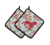 Caroline's Treasures BB1083-RS-BU-PTHD Paire de maniques Rottweiler Shabby Chic roses bleues, 19 cm x 19 cm, multicolores