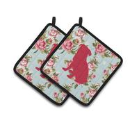 Caroline's Treasures BB1084-RS-BU-PTHD Paire de maniques motifs de roses bleues, style shabby chic, motif carlin, 19 cm x 19 cm, multicolore