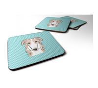 """"Caroline's Treasures BB1166FC Sous-verre en mousse damier bleu Borzoi (lot de 4) 3,5"""""" H x 3,5"""""" L Multicolore""""